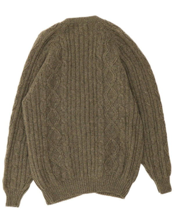 Maglione cardigan da uomo vintage XL verde lana vergine