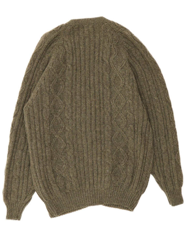 Maglione cardigan da uomo vintage XL verde lana vergine