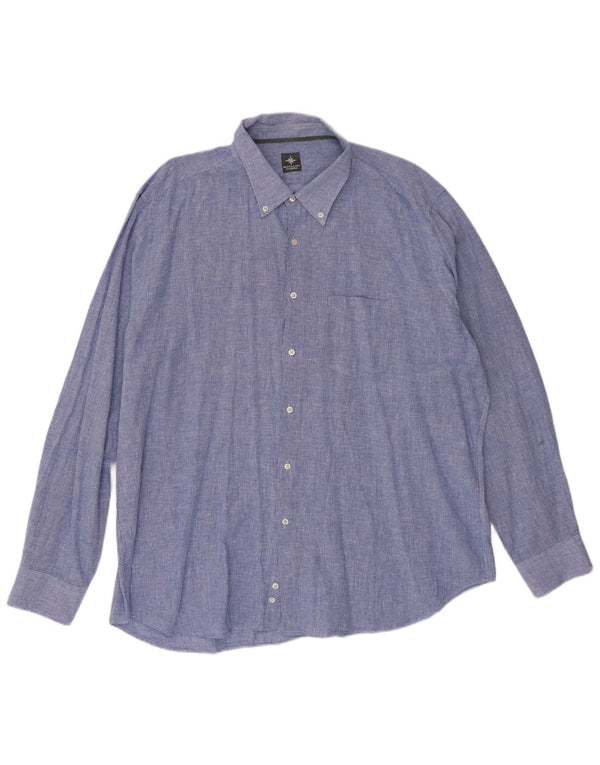Camicia VINTAGE da uomo vestibilità regolare 3XL lino pied de poule blu