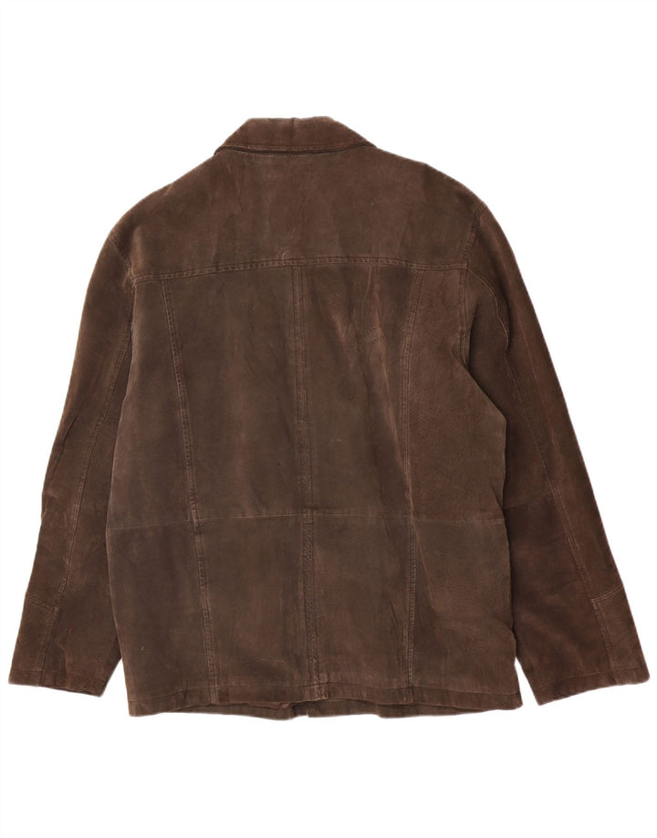 Giacca vintage in pelle scamosciata da uomo UK 40 grande in pelle marrone