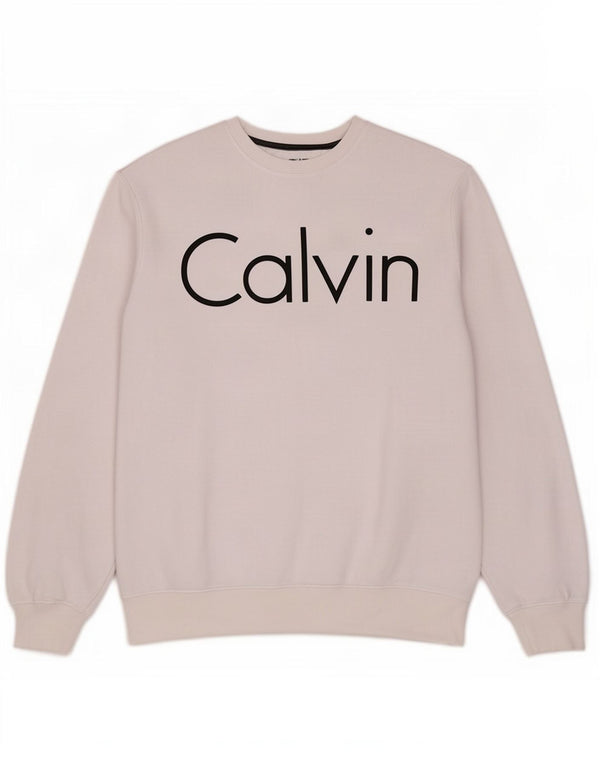 Felpa grafica da uomo Calvin Klein, maglione, cotone bianco medio