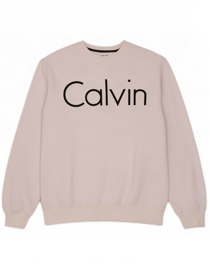 Felpa grafica da uomo Calvin Klein, maglione, cotone bianco medio