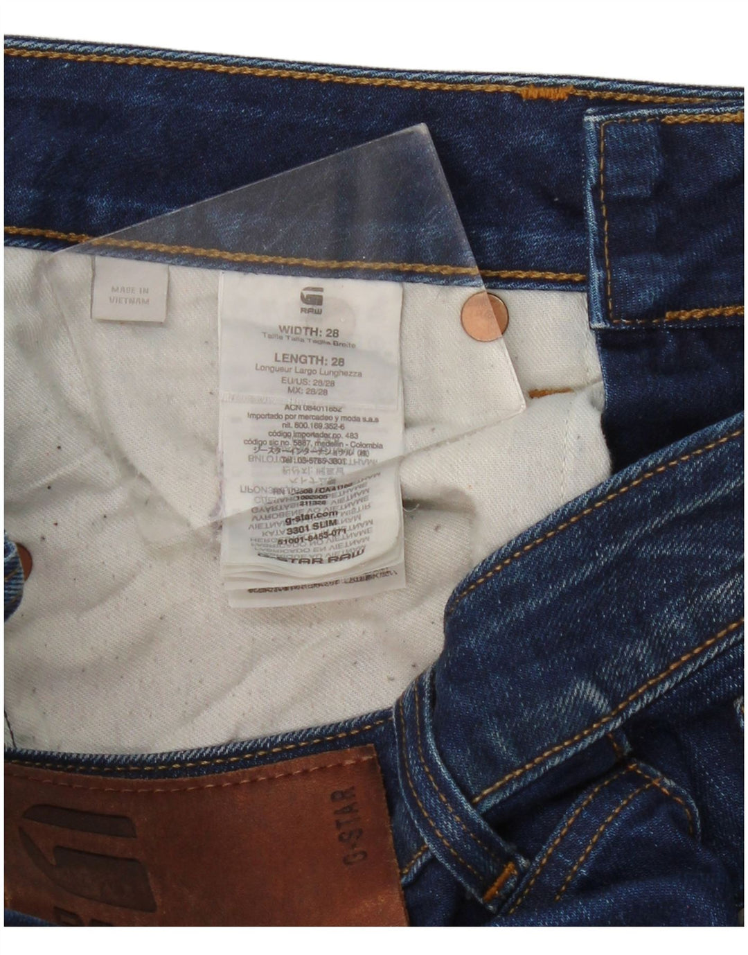 Jeans slim G-STAR da donna 3301 W28 L28 cotone blu