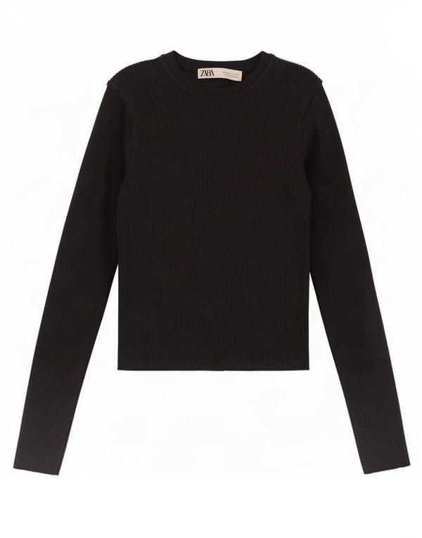 Top Zara da donna a maniche lunghe UK 8 Small in viscosa nera