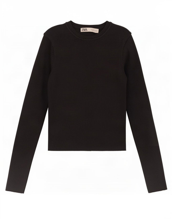 Top Zara da donna a maniche lunghe UK 8 Small in viscosa nera