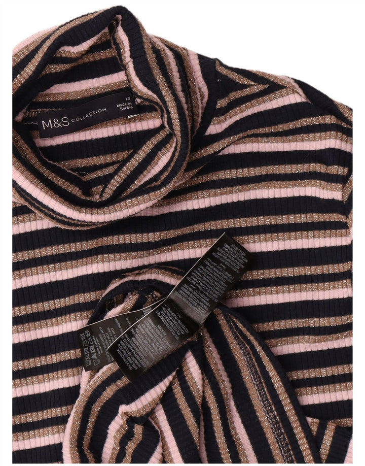 Marks & Spencer Top da donna con collo alto a maniche lunghe UK 10 piccolo a righe nere