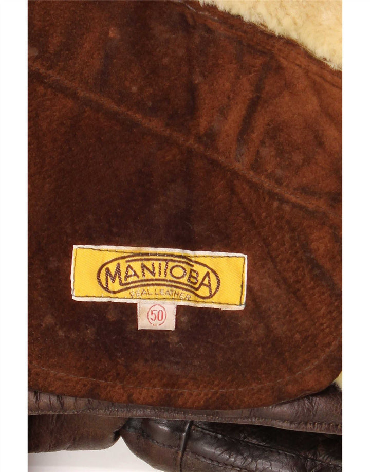 Cappotto vintage in shearling da uomo IT 50 grande in pelle marrone