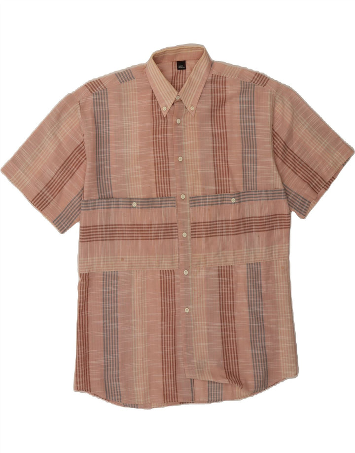 VINTAGE Mens Short Sleeve Shirt Medium Pink Striped Vintage Vintage and Second-Hand Vintage from Messina Hembry 