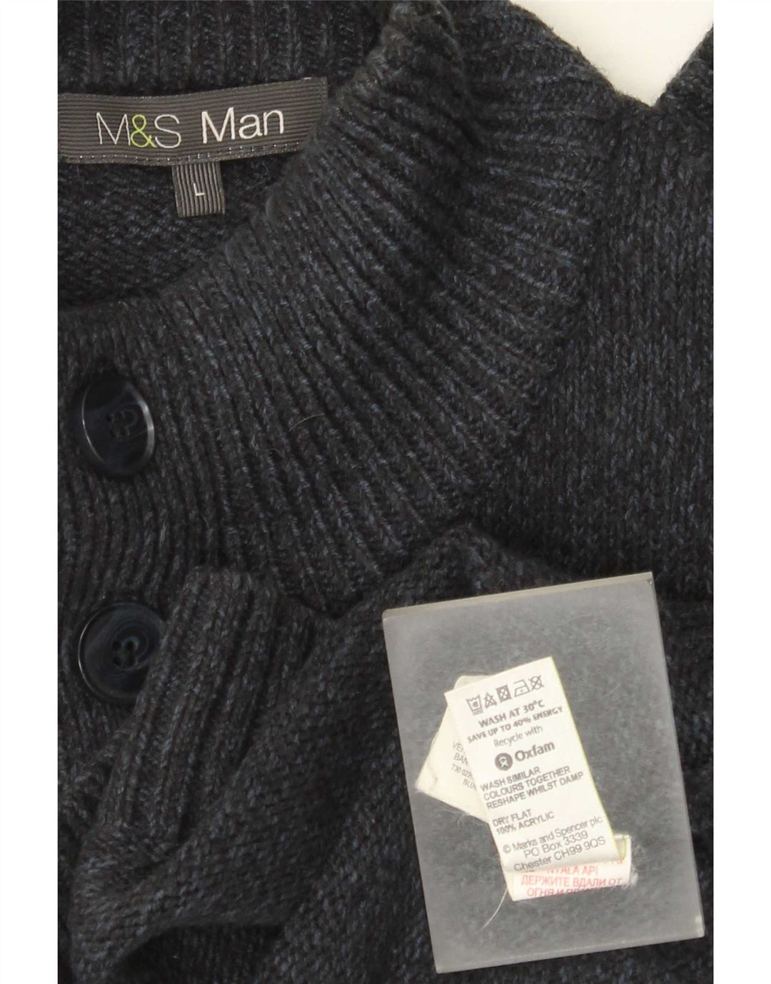 Maglione da uomo Marks & Spencer con bottoni e collo grande blu navy screziato