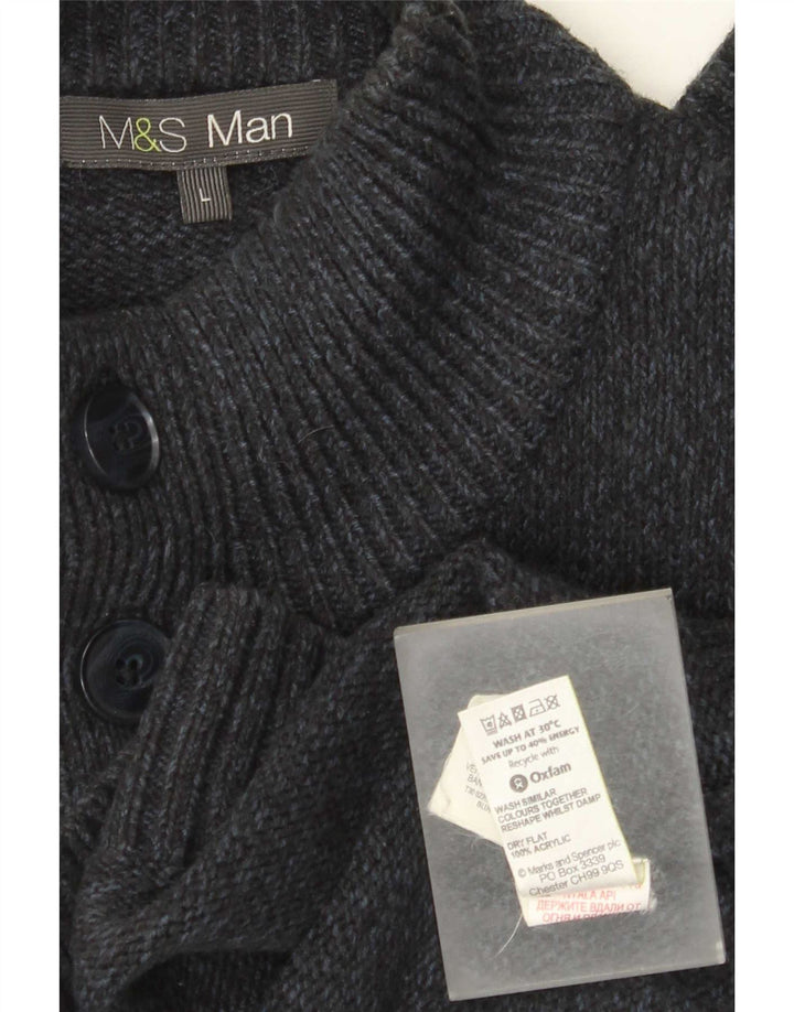 Maglione da uomo Marks & Spencer con bottoni e collo grande blu navy screziato