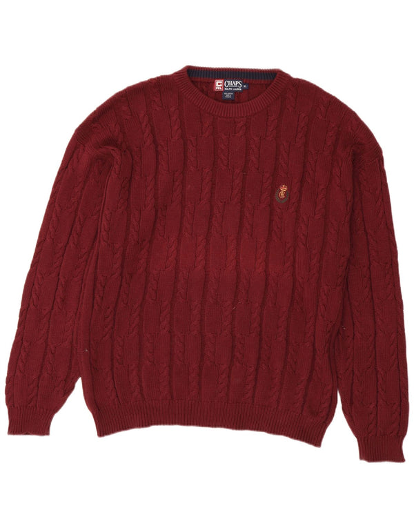 CHAPS RALPH LAUREN Maglione girocollo da uomo XL in cotone bordeaux