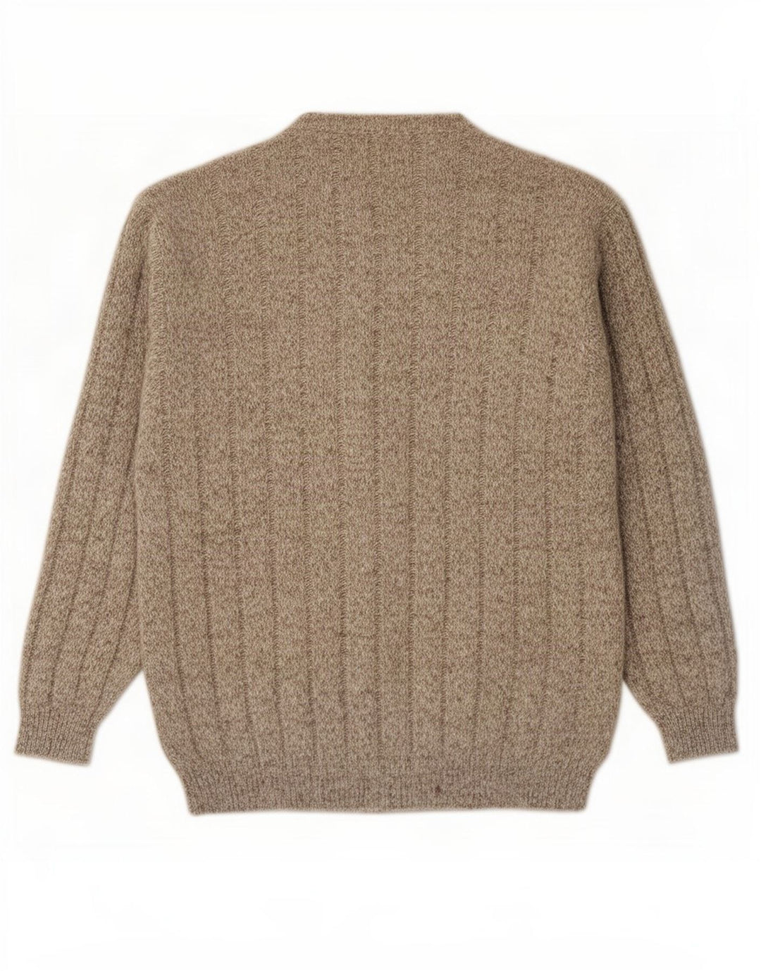 Maglione girocollo da uomo vintage in lana chiazzata marrone grande