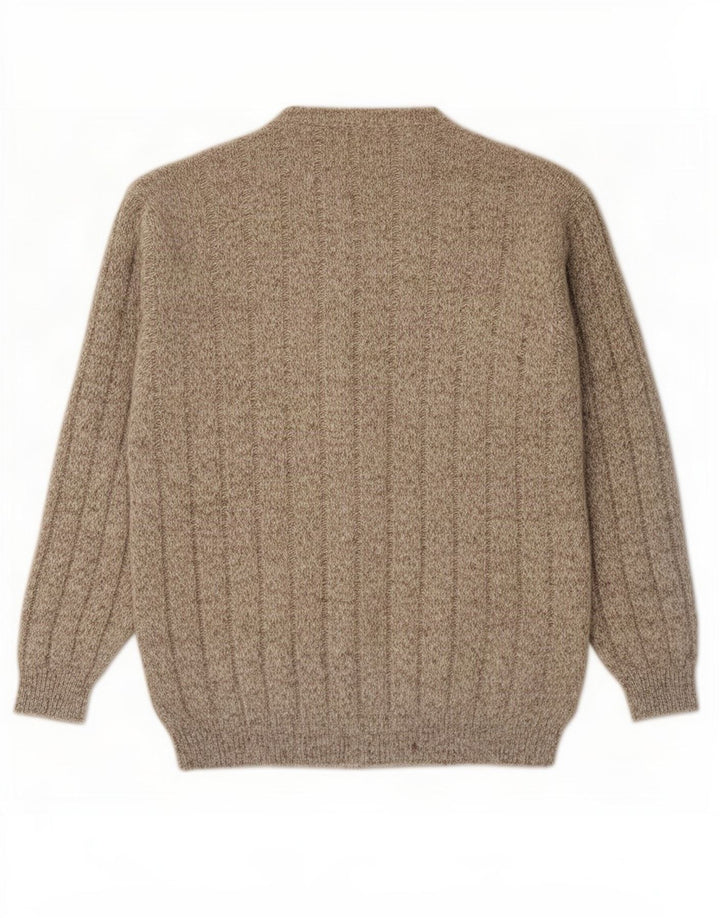 Maglione girocollo da uomo vintage in lana chiazzata marrone grande