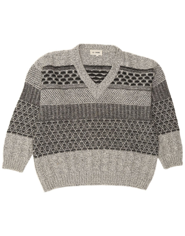 Maglione vintage da uomo con scollo a V IT 54 XL Acrilico geometrico grigio