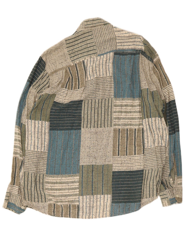 Camicia Azzurra Uomo Large Verde Patchwork In Cotone