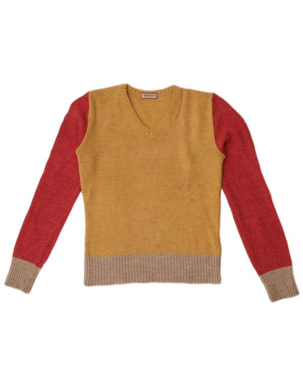 Max & Co. Maglione corto con scollo a V da donna UK 10 Piccolo giallo color block