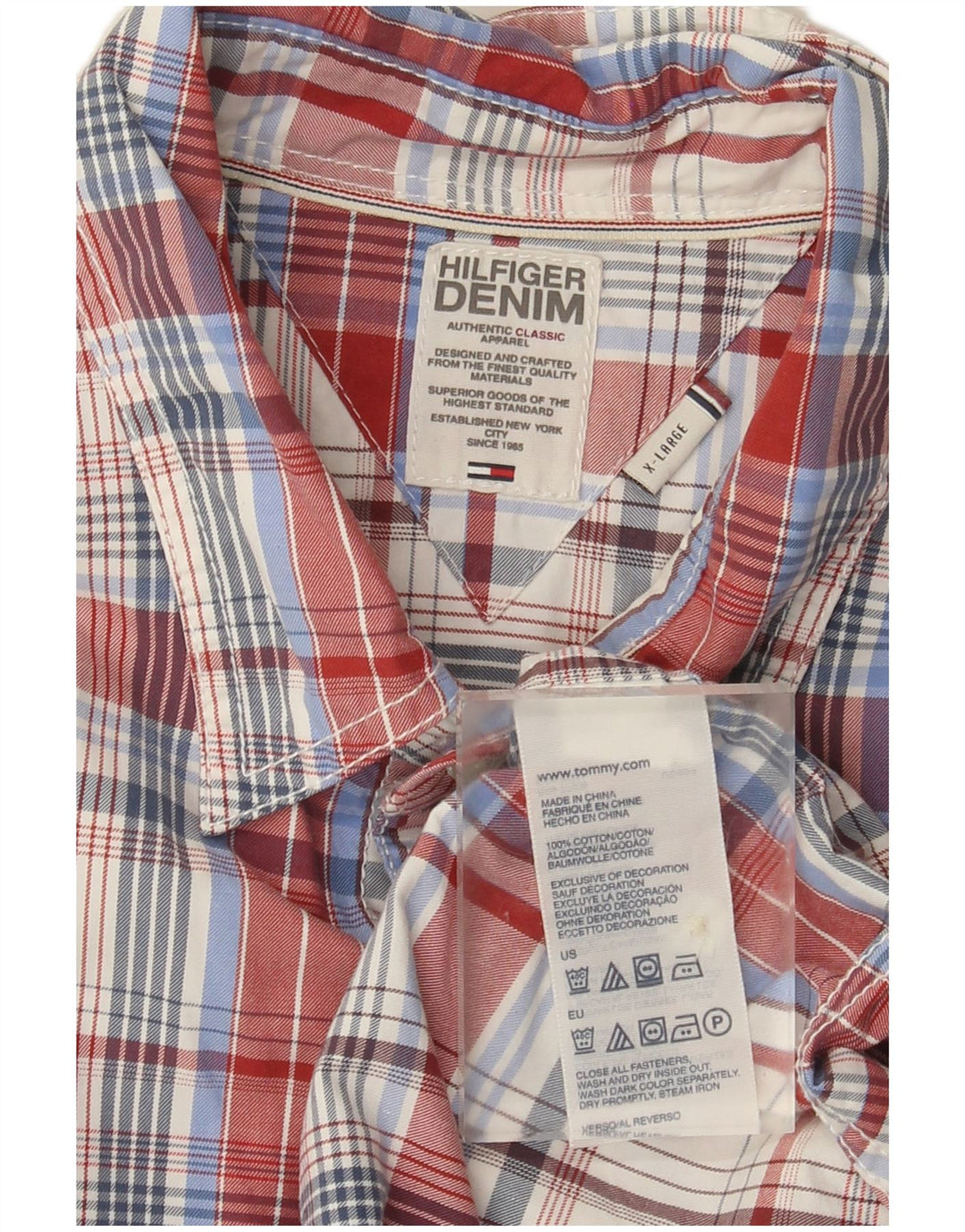 Camicia slim fit da uomo Tommy Hilfiger XL in cotone a quadri multicolore
