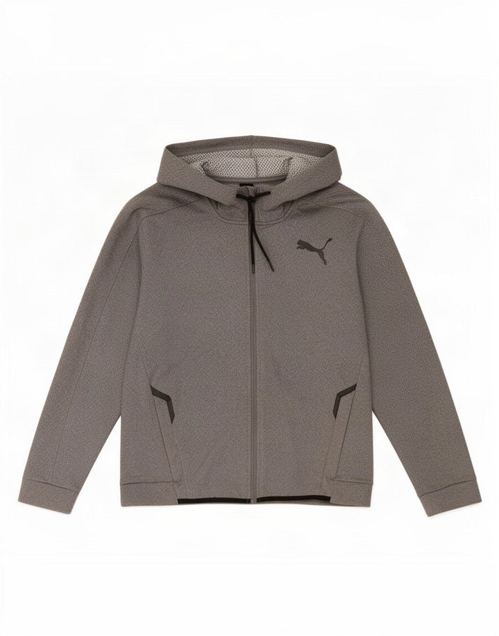 Felpa con cappuccio e zip Puma da uomo, grande, in poliestere chiazzato grigio