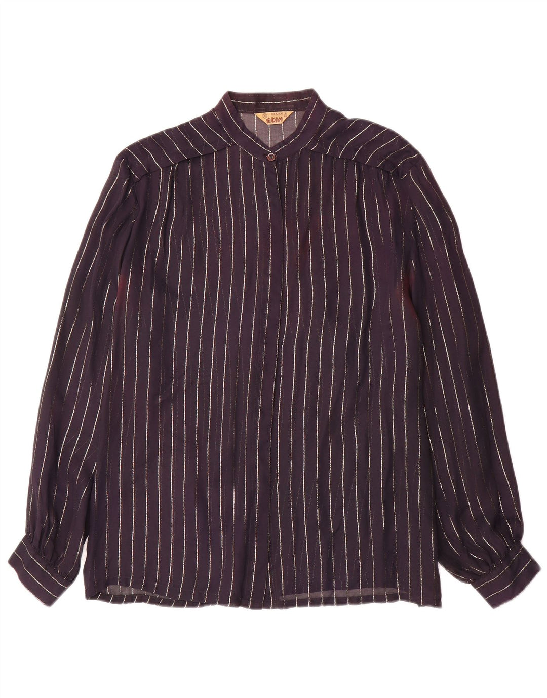 Camicetta camicia vintage da donna IT 46 grande gessato blu navy