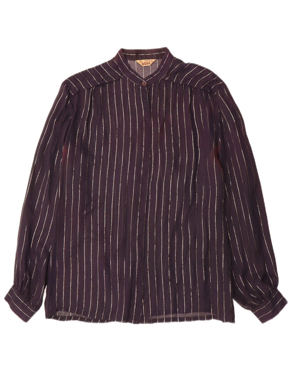 Camicetta camicia vintage da donna IT 46 grande gessato blu navy