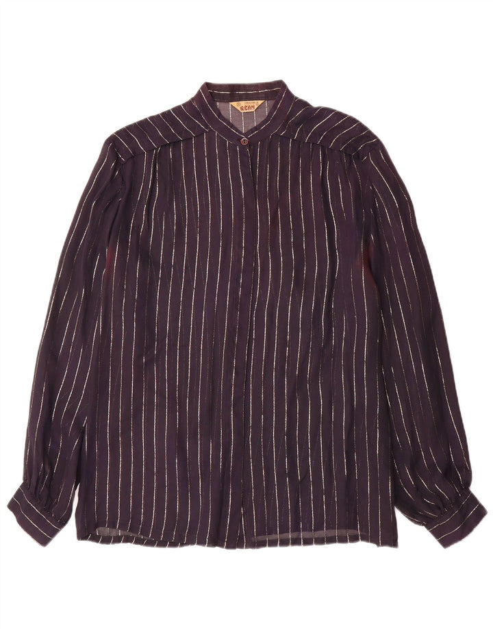 Camicetta camicia vintage da donna IT 46 grande gessato blu navy