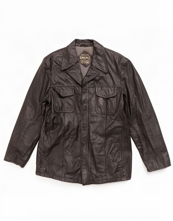 Giacca in pelle vintage da uomo UK 36 piccola nera