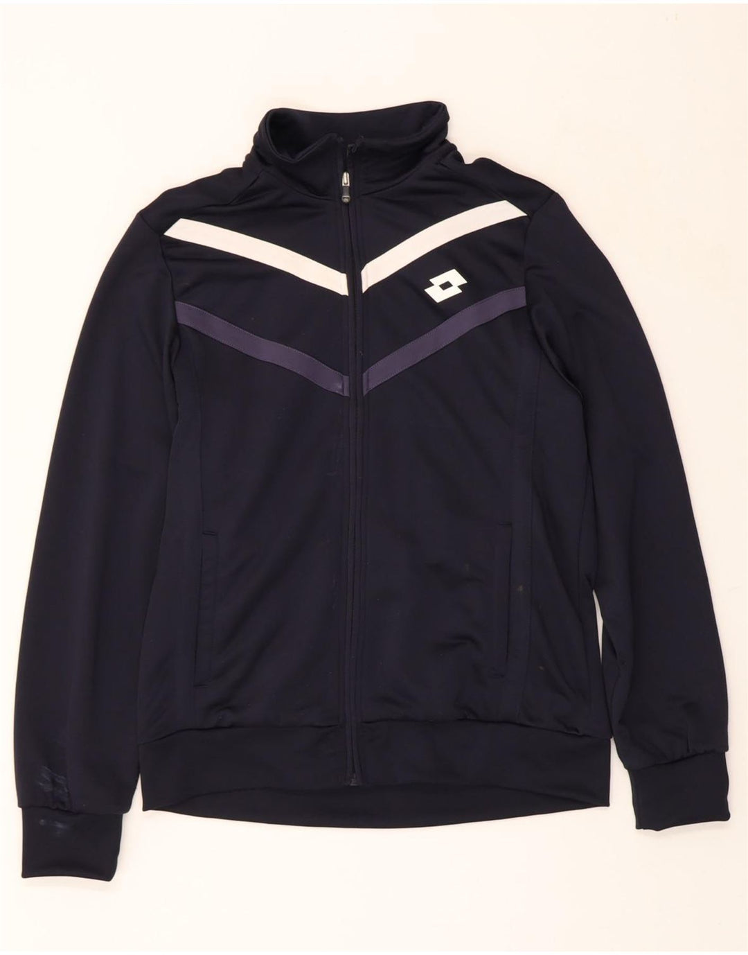 LOTTO Mens Tracksuit Top Jacket Medium Navy Blue Striped Vintage Lotto and Second-Hand Lotto from Messina Hembry 
