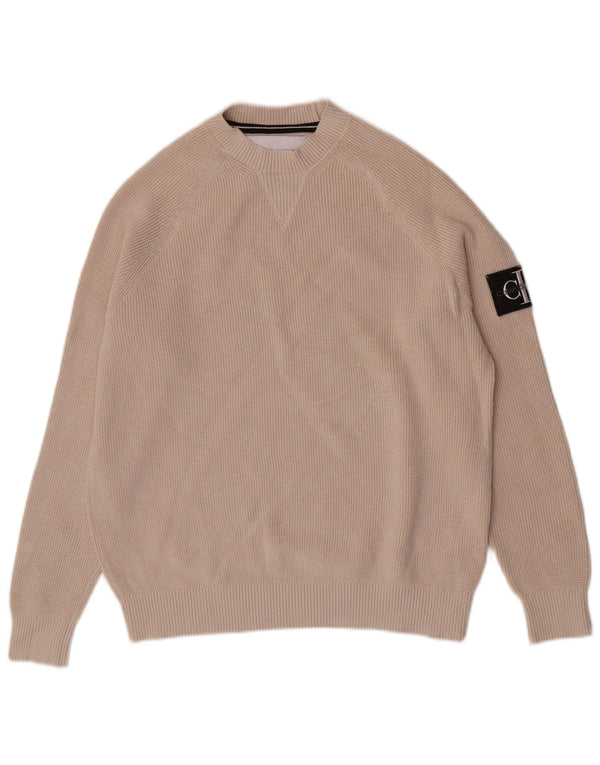 Calvin Klein Jeans Uomo Maglione Girocollo Maglione Piccolo Cotone Beige
