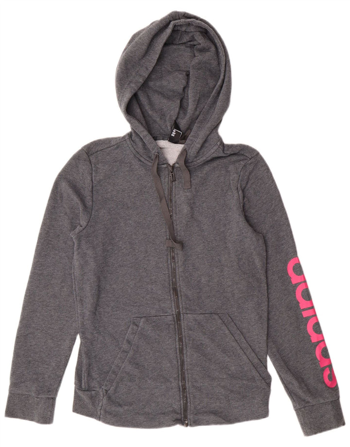 Maglione con cappuccio e zip grafica da donna Adidas UK 12/14 Cotone grigio medio