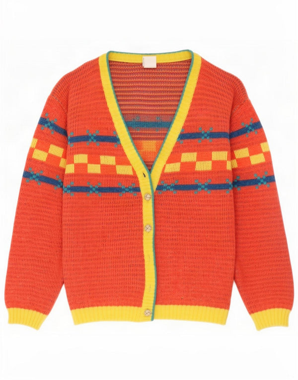 Maglione cardigan vintage da donna UK 14 Rosso medio geometrico