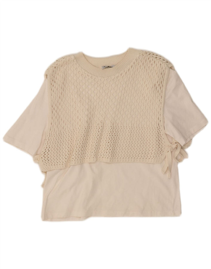 Top Camicetta Donna Zara UK 12 Bianco Medio
