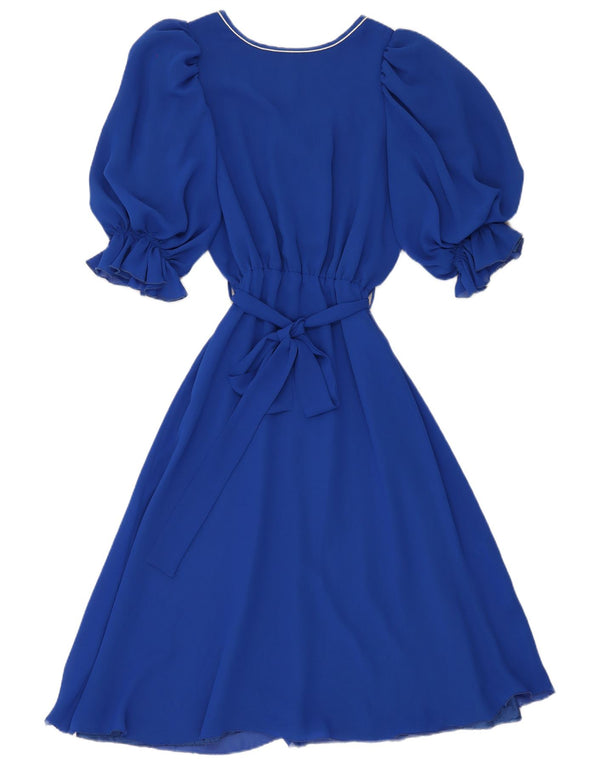 Abito a trapezio da donna vintage IT 40 piccolo poliestere blu