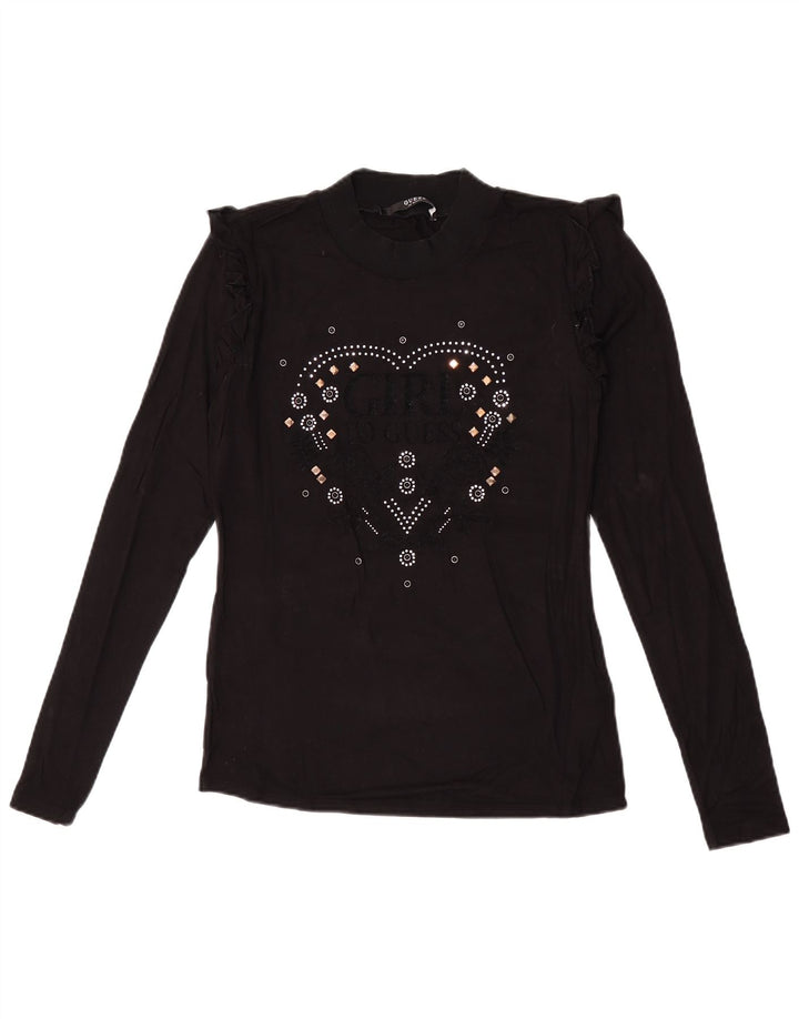 Guess Top grafico da donna a maniche lunghe UK 10 Small in viscosa nera