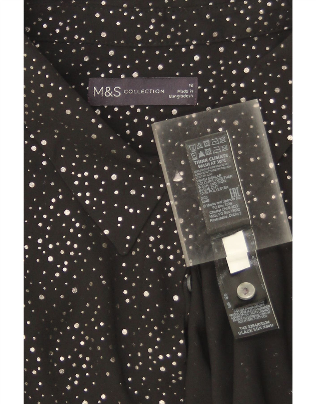 Camicetta camicia oversize da donna Marks & Spencer UK 18 XL nera maculata