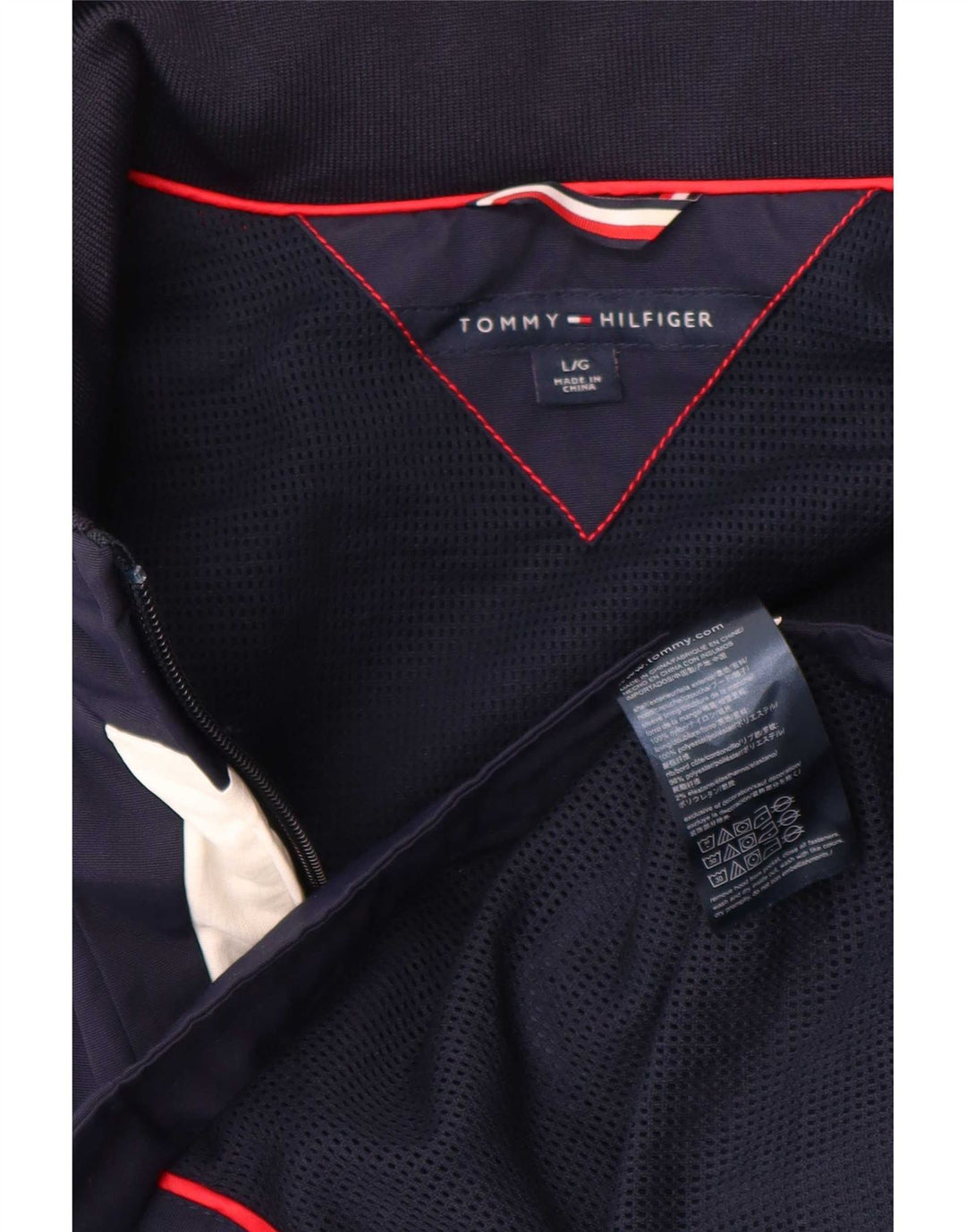 Giacca antipioggia da donna Tommy Hilfiger UK 14 Large in nylon color block blu navy