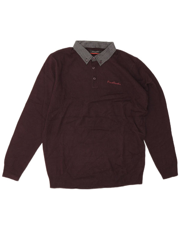 Pierre Cardin Mens Polo Neck Jumper Sweater Small Brown Acrylic