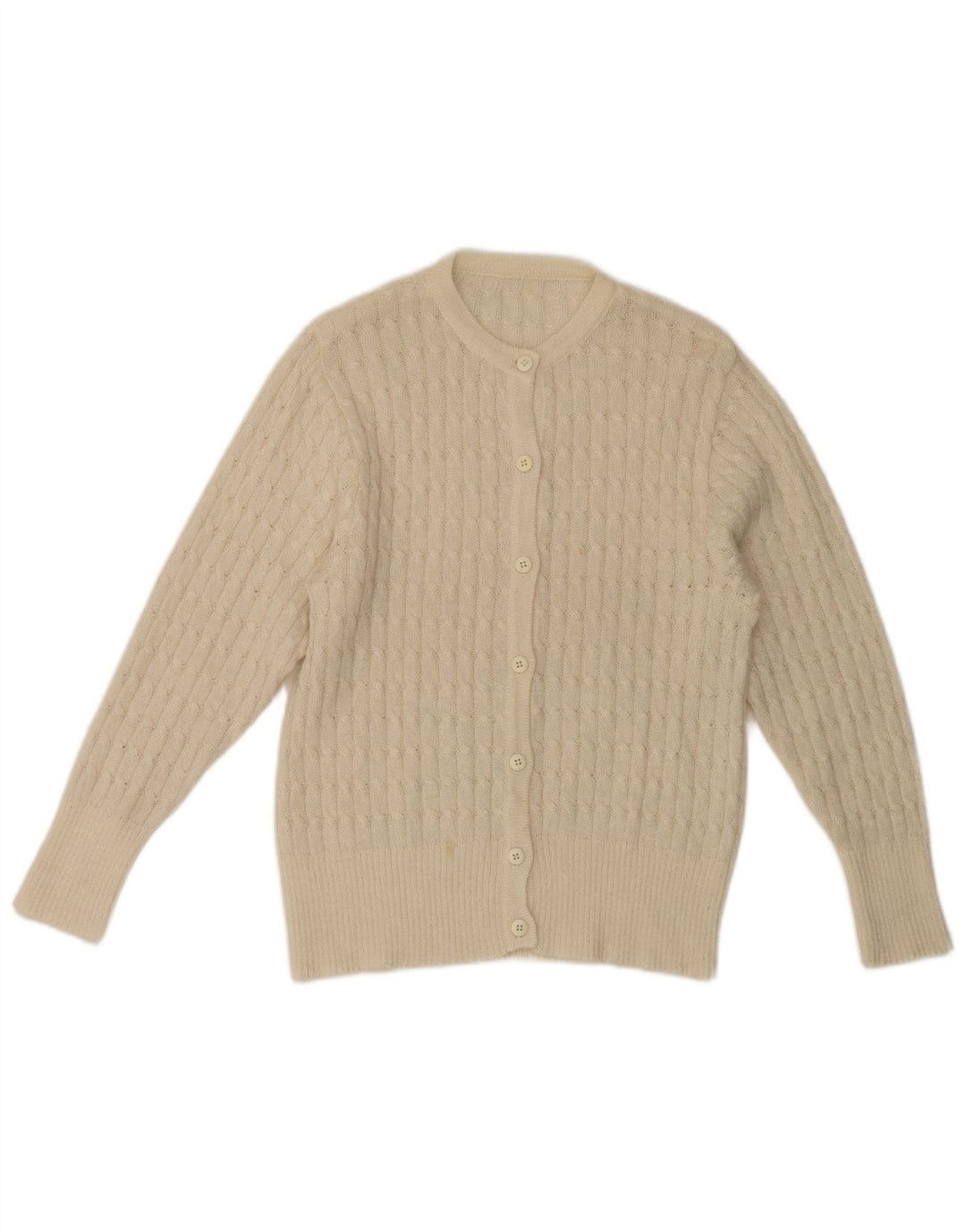 Maglione cardigan da donna vintage UK 10 piccolo bianco