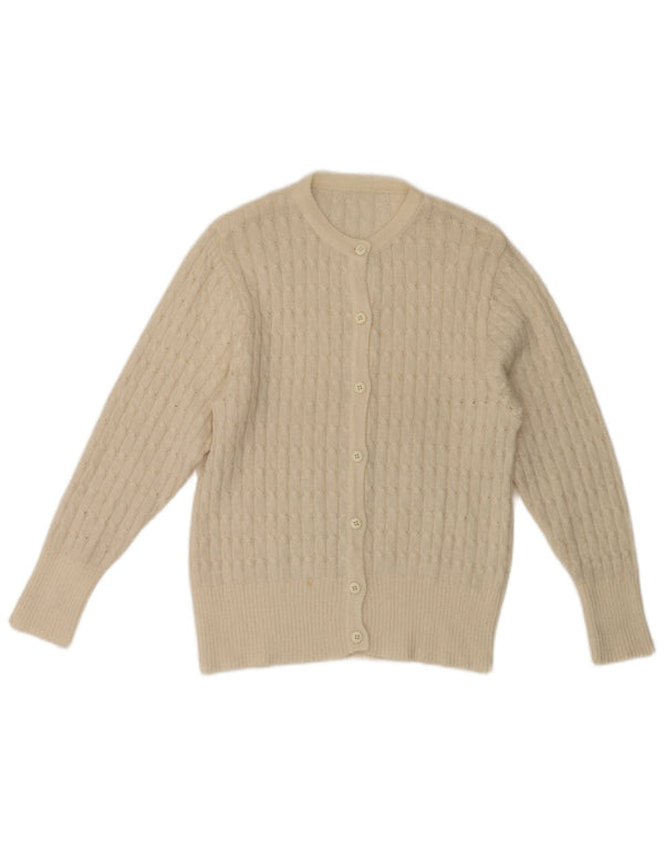 Maglione cardigan da donna vintage UK 10 piccolo bianco