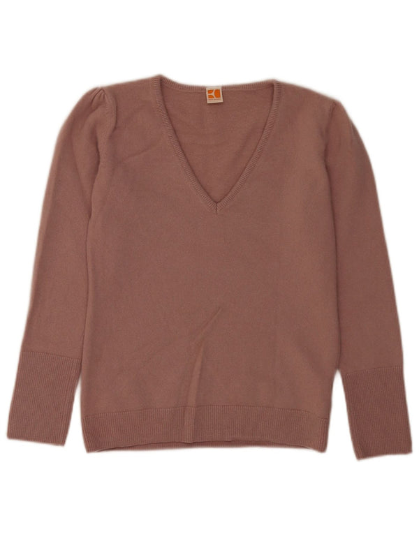 Maglione maglione con scollo a V da donna Hugo Boss UK 12 Cashmere rosa medio