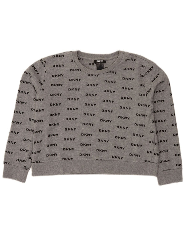 Felpa con grafica corta da donna Dkny UK 16 grande cotone grigio