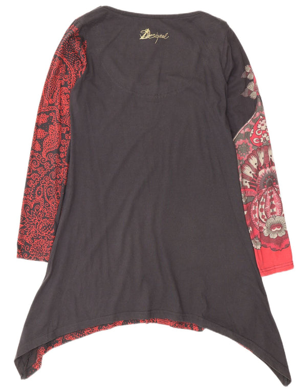 Desigual Donna Tunica asimmetrica a maniche lunghe Top UK 12 Grigio medio floreale