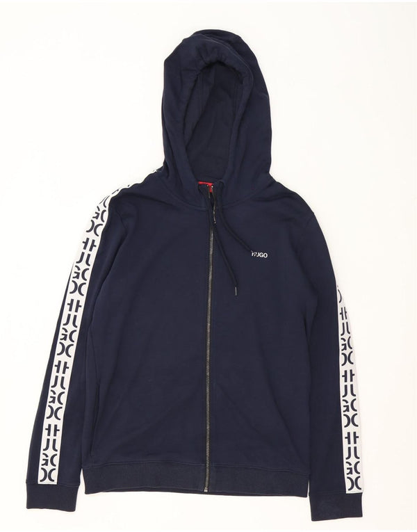 Hugo Boss Felpa con cappuccio grafica da uomo con zip grande color block blu navy