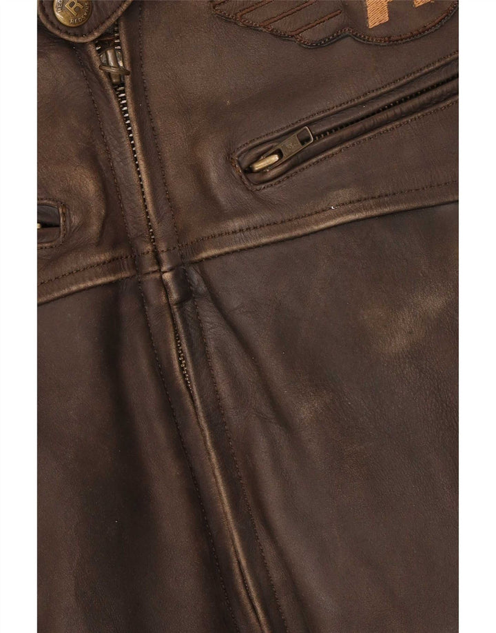 Giacca da motociclista in pelle Motorstyle da uomo Redskins UK 40 Large Marrone Colorblock