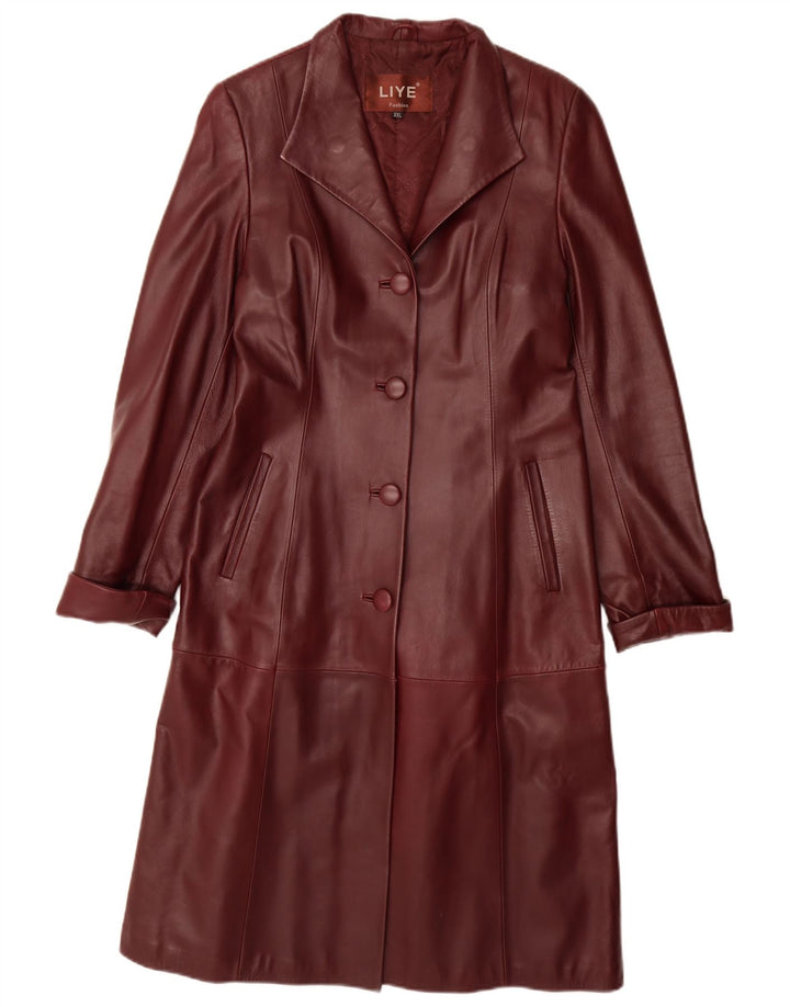 Cappotto in pelle vintage da donna UK 20 2XL Pelle bordeaux