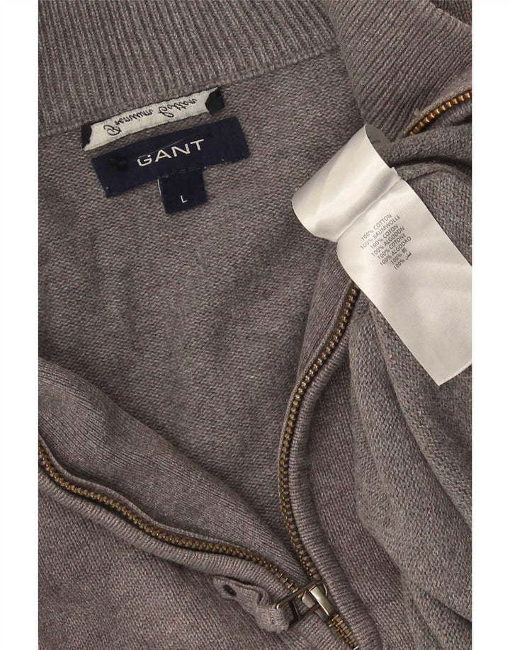 Gant Maglione da uomo con zip e collo grande in cotone grigio