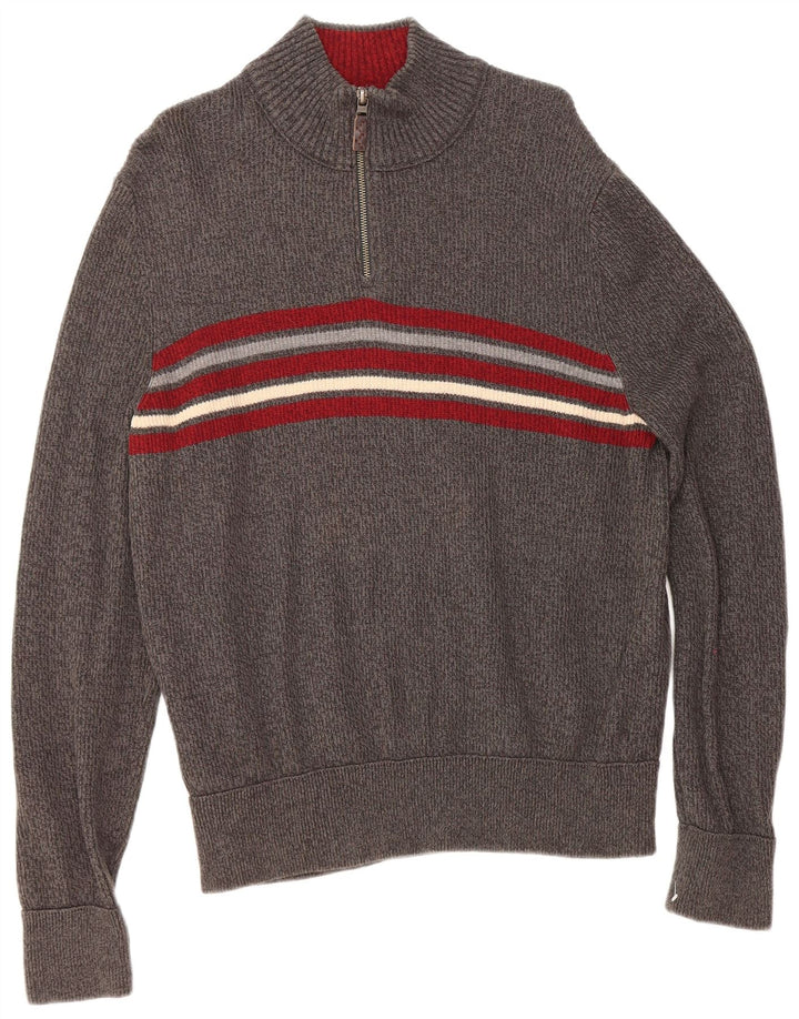 EDDIE BAUER Maglione da uomo con zip e collo in cotone a righe grandi grigie