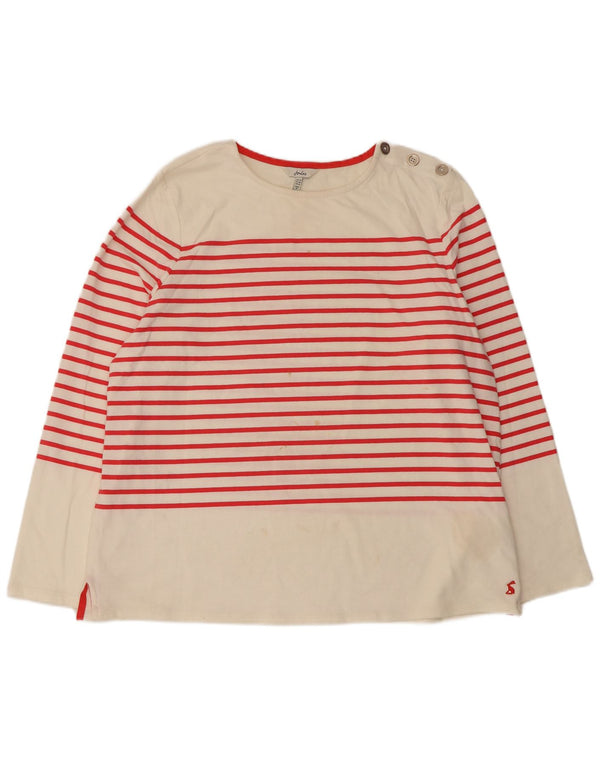 Joules Top da donna a maniche lunghe UK 18 XL Cotone a righe bianco sporco