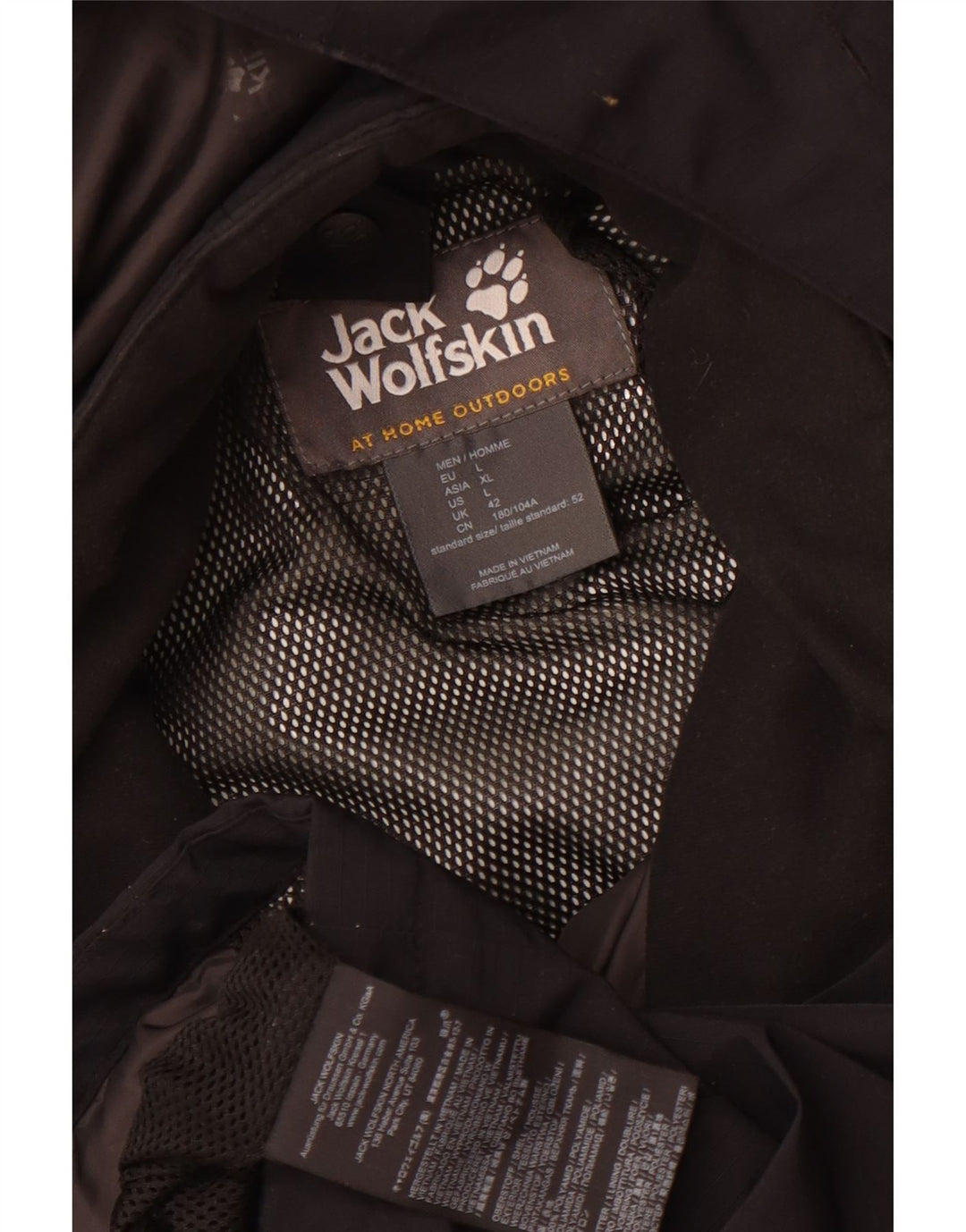 JACK WOLFSKIN Giacca antipioggia da uomo con cappuccio UK 42 Large Nero Poliammide