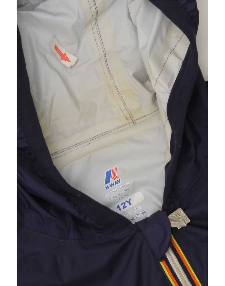 Giacca antipioggia con cappuccio K-Way da bambino 11-12 anni in nylon blu navy
