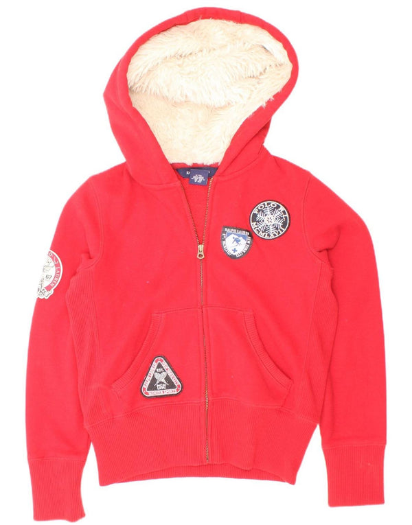 Ralph Lauren Girls Graphic Zip Hoodie Sweater 8-9 Years Medium Red Cotton